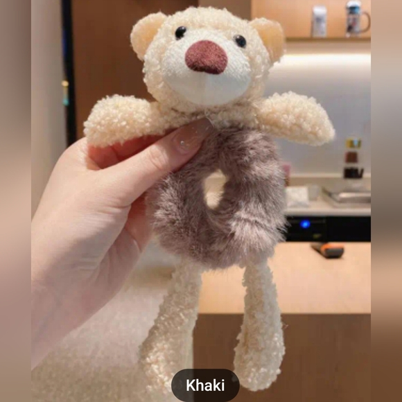 Teddy Bear w Fur belly Hair Scrunchie - Khaki - Picture 2 of 11
